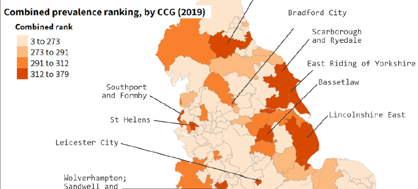 screenshot of part of map from PHE report